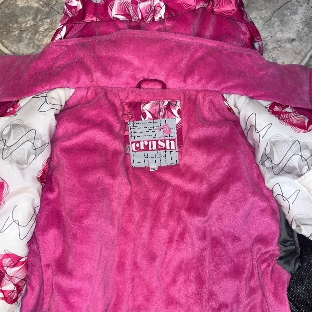 Girls Crush Fur fully lined winter jacket -pink -print- EUC shape Sz 1… - Picture 7 of 11